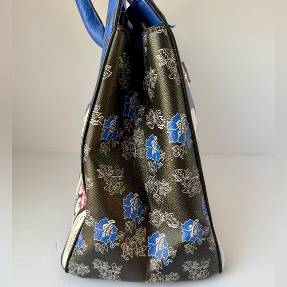 Spring, Bold Floral Satchel Tote Bag, Blue Pink & Black - Picture 4 of 13